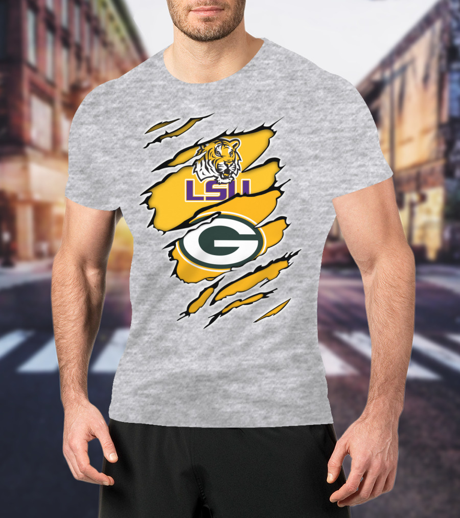 LSU Tigers Green Bay Packers Claw Marks T-Shirt