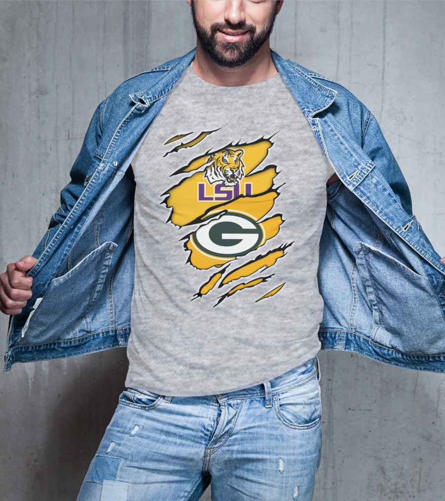 LSU Tigers Green Bay Packers Claw Marks T-Shirt