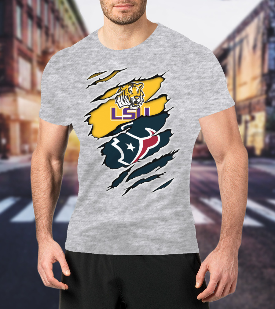 LSU Tigers And Houston Texans Split T-Shirt