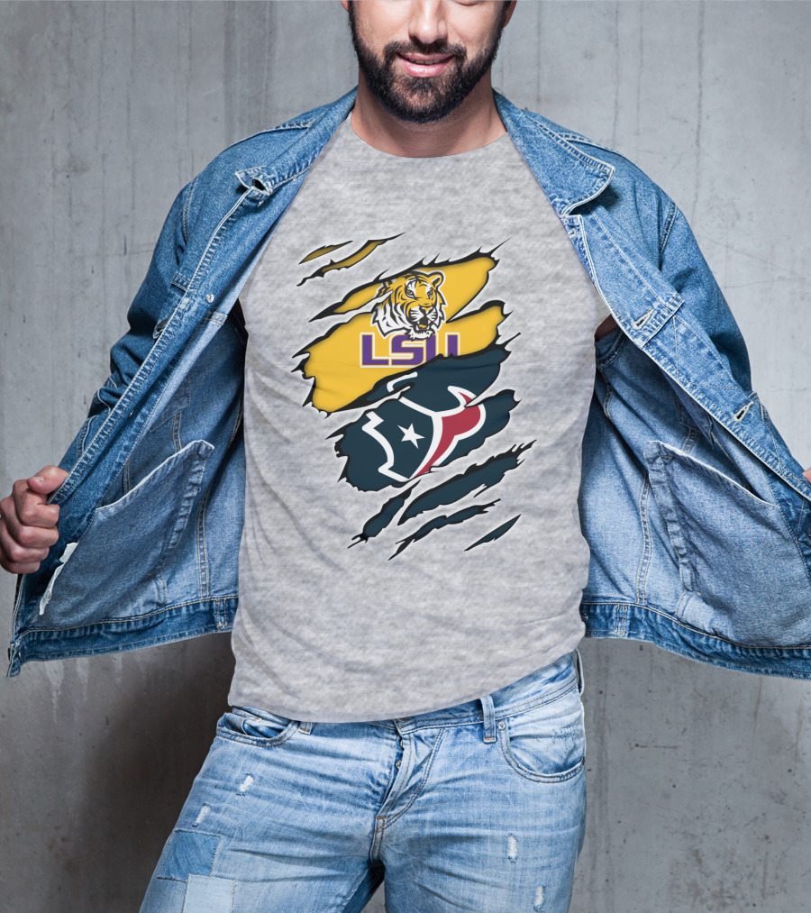 LSU Tigers And Houston Texans Split T-Shirt