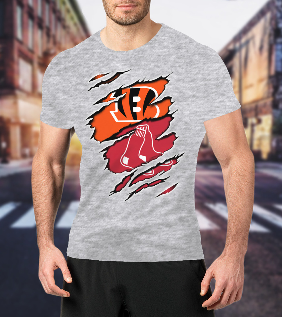 Bengals Redsox Claw Marks Logo Crossover T-Shirt