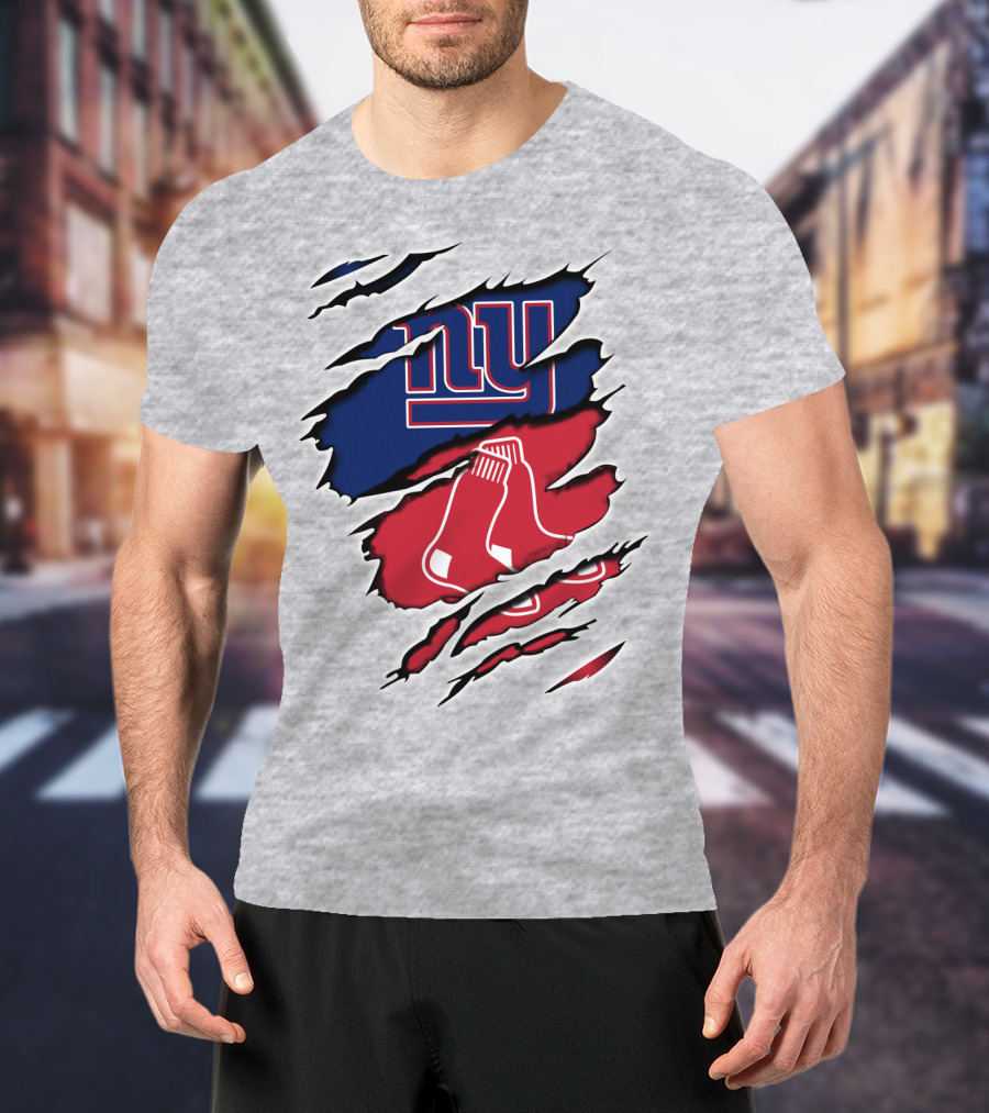 Giants Redsox NY Logos Dual Team Fusion T-Shirt