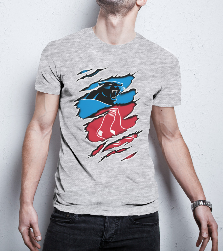 Panthers Red Sox Rip Design Blue Red T-Shirt