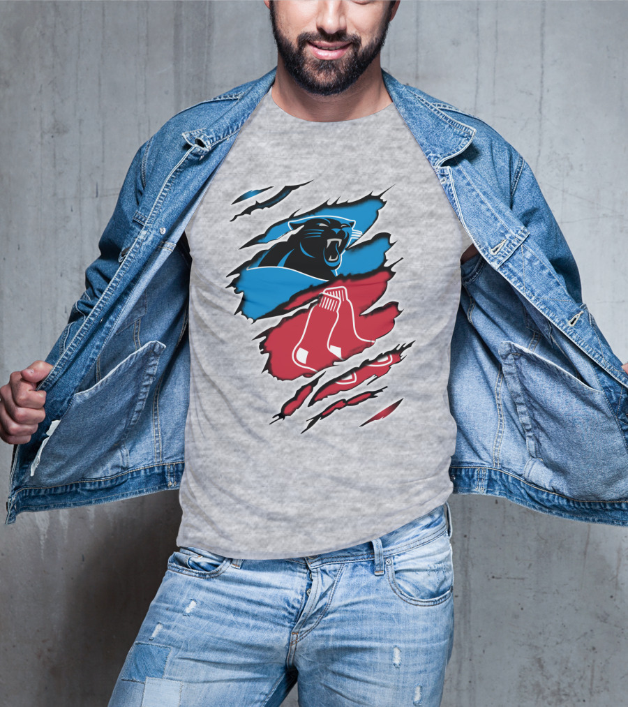 Panthers Red Sox Rip Design Blue Red T-Shirt