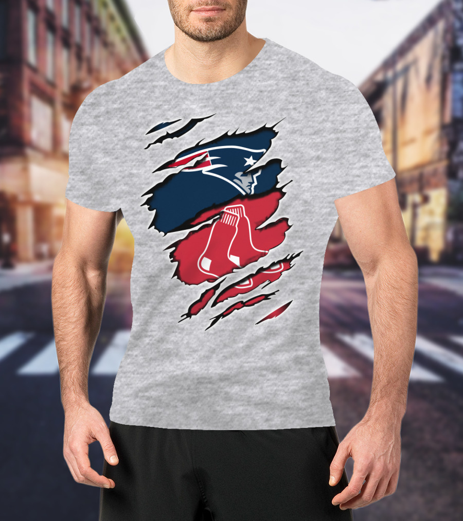 Patriots Red Sox Logos Torn T-Shirt