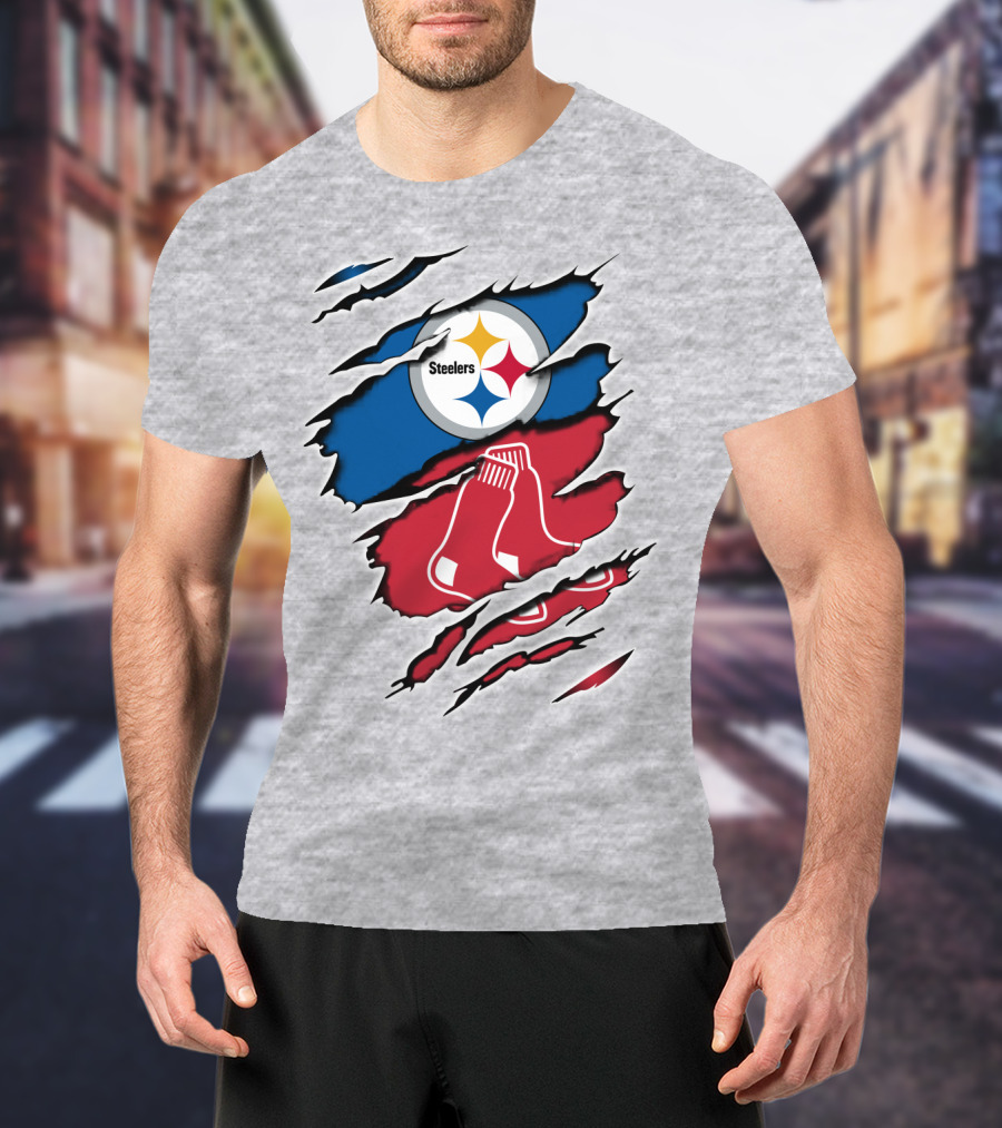 Steelers Redsox Logo Fusion Rip T-Shirt