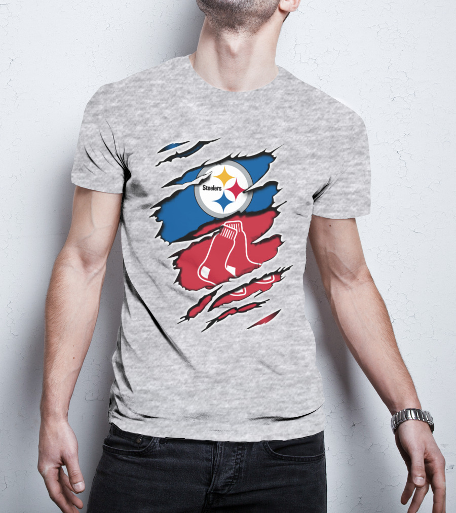 Steelers Redsox Logo Fusion Rip T-Shirt