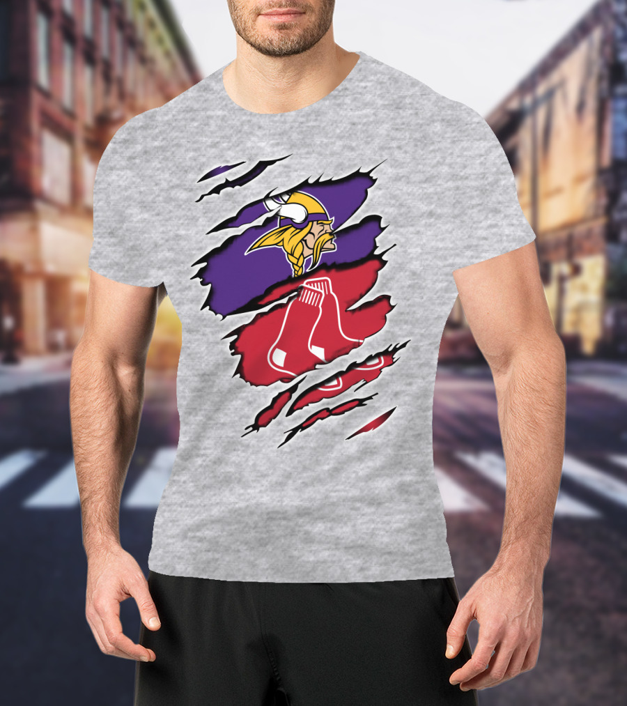 Vikings Redsox Logo Mashup Football Baseball Crossover T-Shirt