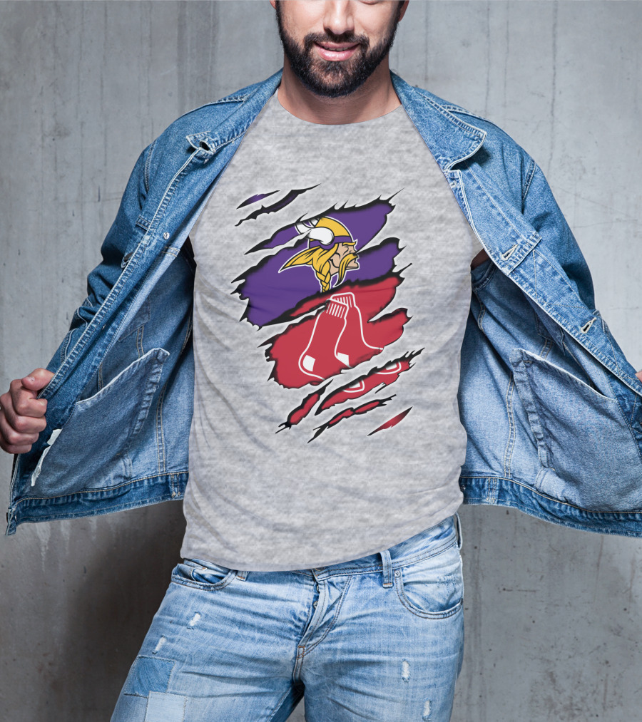 Vikings Redsox Logo Mashup Football Baseball Crossover T-Shirt