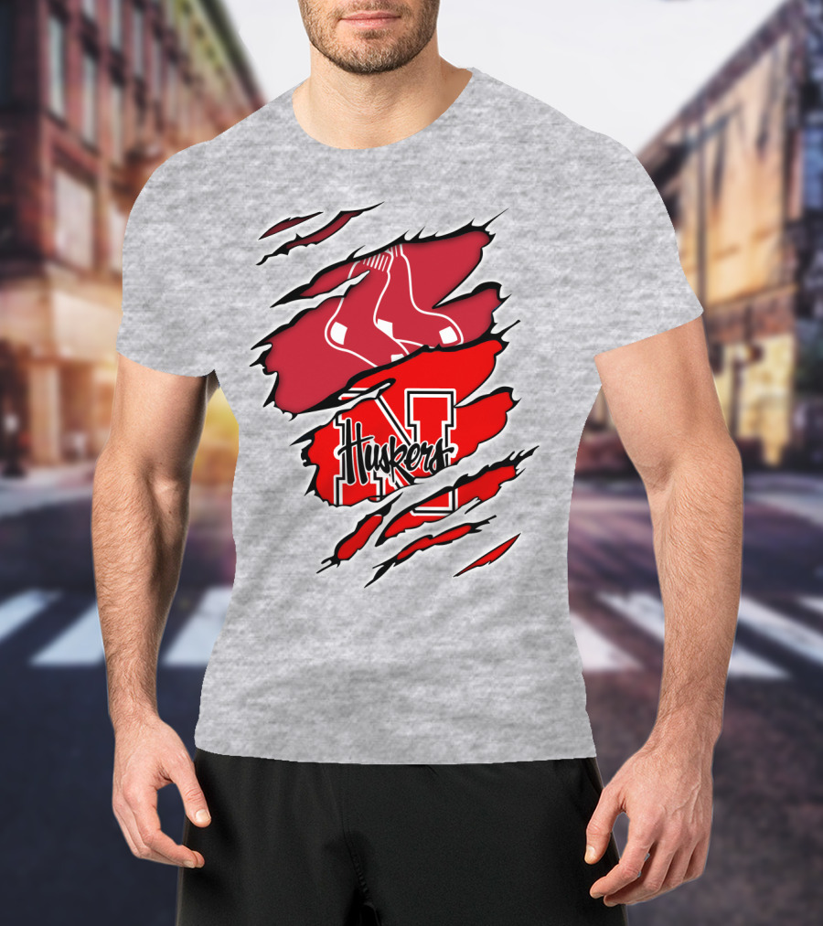 Huskers Red Sox Logo Mashup Nebraska N T-Shirt