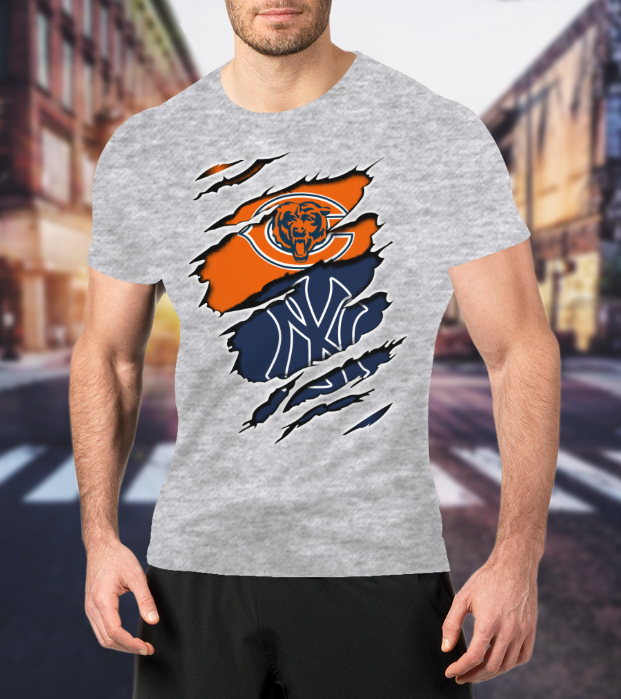 Bears Yankees Mashup Logo Rip T-Shirt