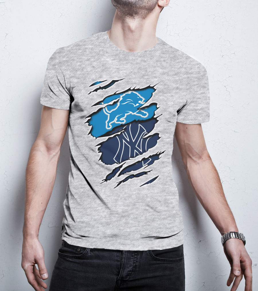 Detroit Lions And New York Yankees Ripped Claw T-Shirt