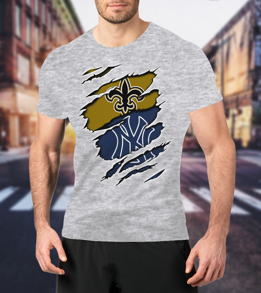 Saints New York Yankees Fleur-De-Lis Ny Pinstripes Logos T-Shirt
