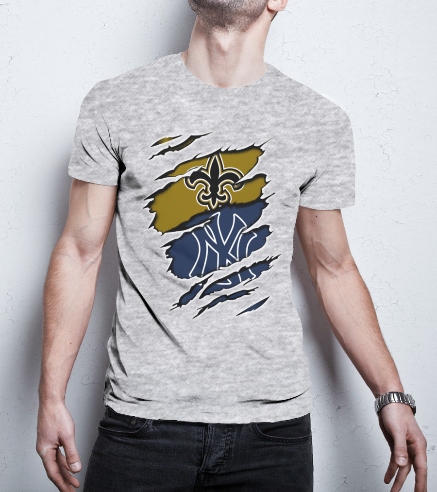 Saints New York Yankees Fleur-De-Lis Ny Pinstripes Logos T-Shirt
