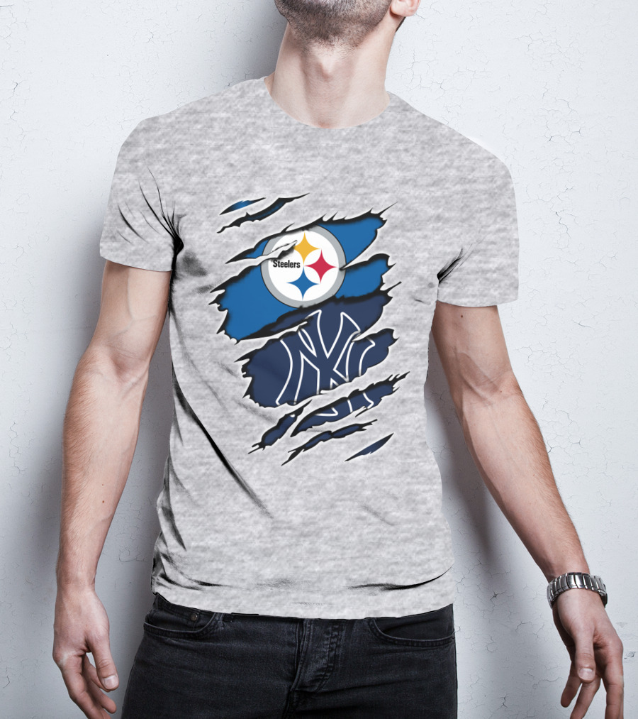 Steelers Yankees Logo Fusion Ripped Effect T-Shirt