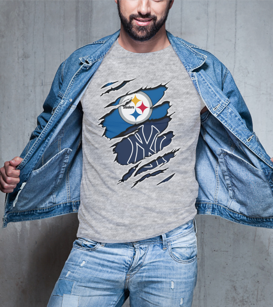 Steelers Yankees Logo Fusion Ripped Effect T-Shirt