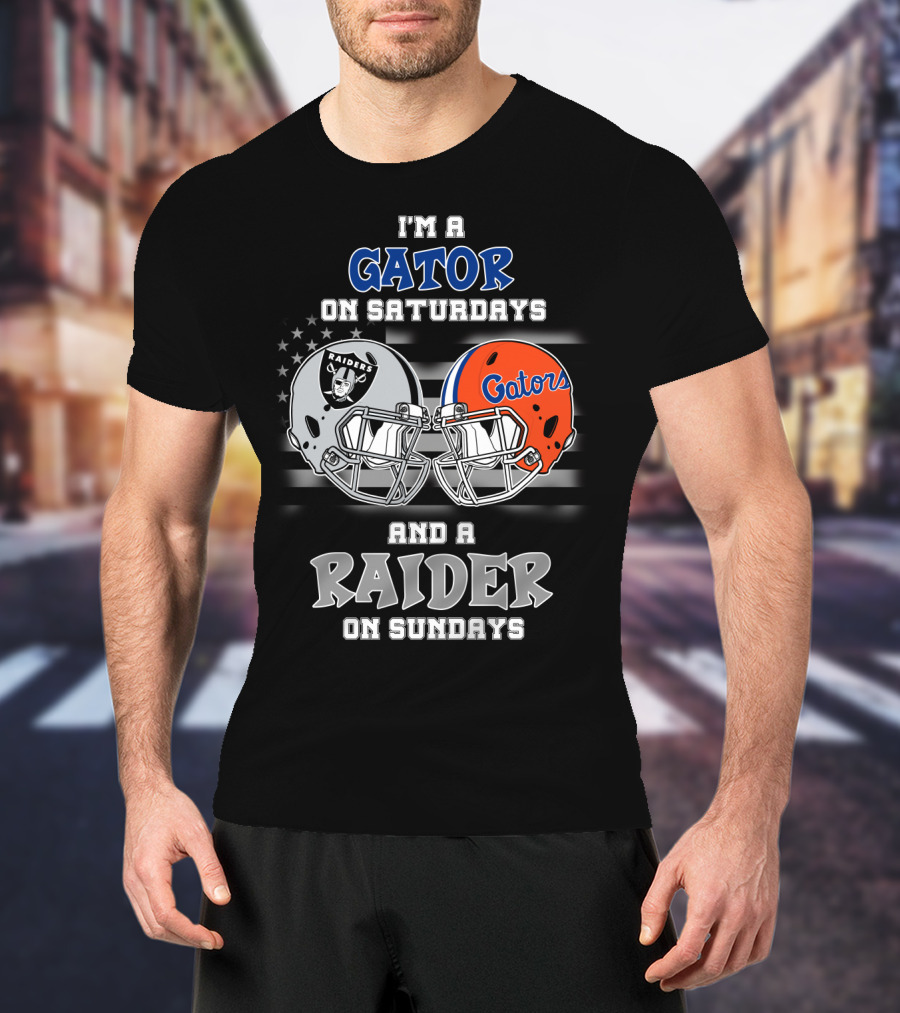 I'm A Gator On Saturdays And A Raider On Sundays Gators Raiders Helmet T-Shirt