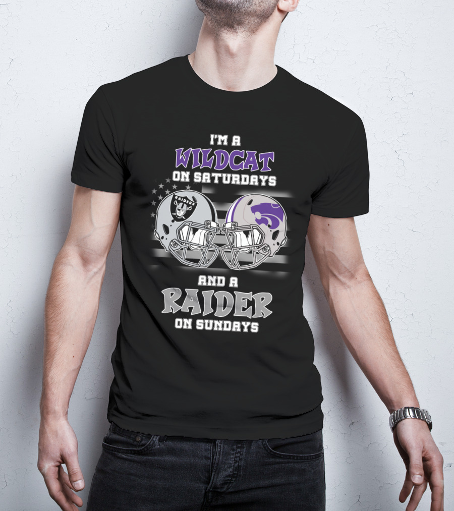 I'm A Wildcat On Saturdays And A Raider On Sundays Kansas State Wildcats And Raiders Helmet T-Shirt