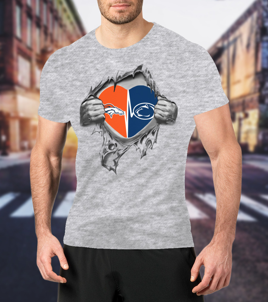 Denver Broncos Penn State Heart Rip T-Shirt