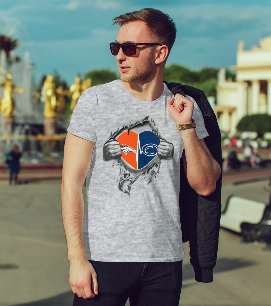 Denver Broncos Penn State Heart Rip T-Shirt