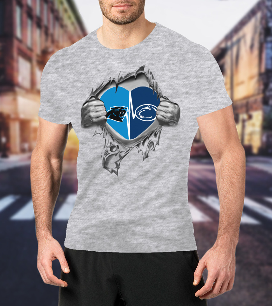 Carolina Panthers Penn State Nittany Lions Heartbeat Fusion T-Shirt