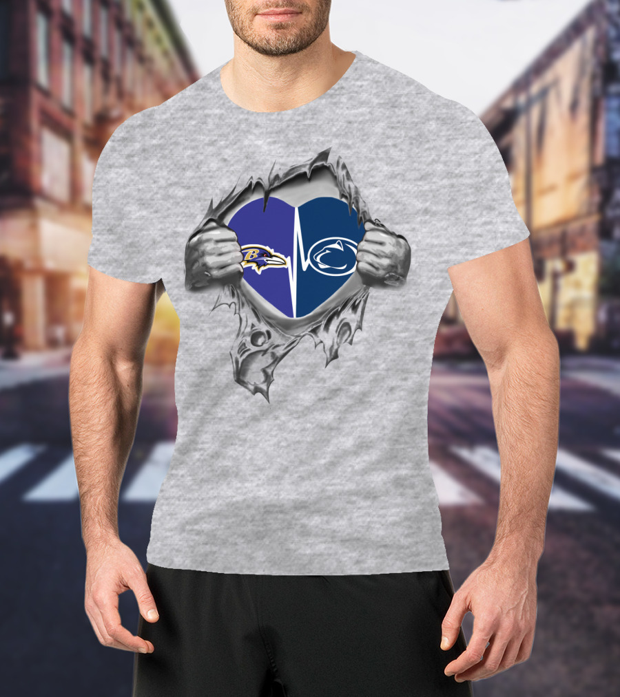 Baltimore Ravens Penn State Heart Rip T-Shirt