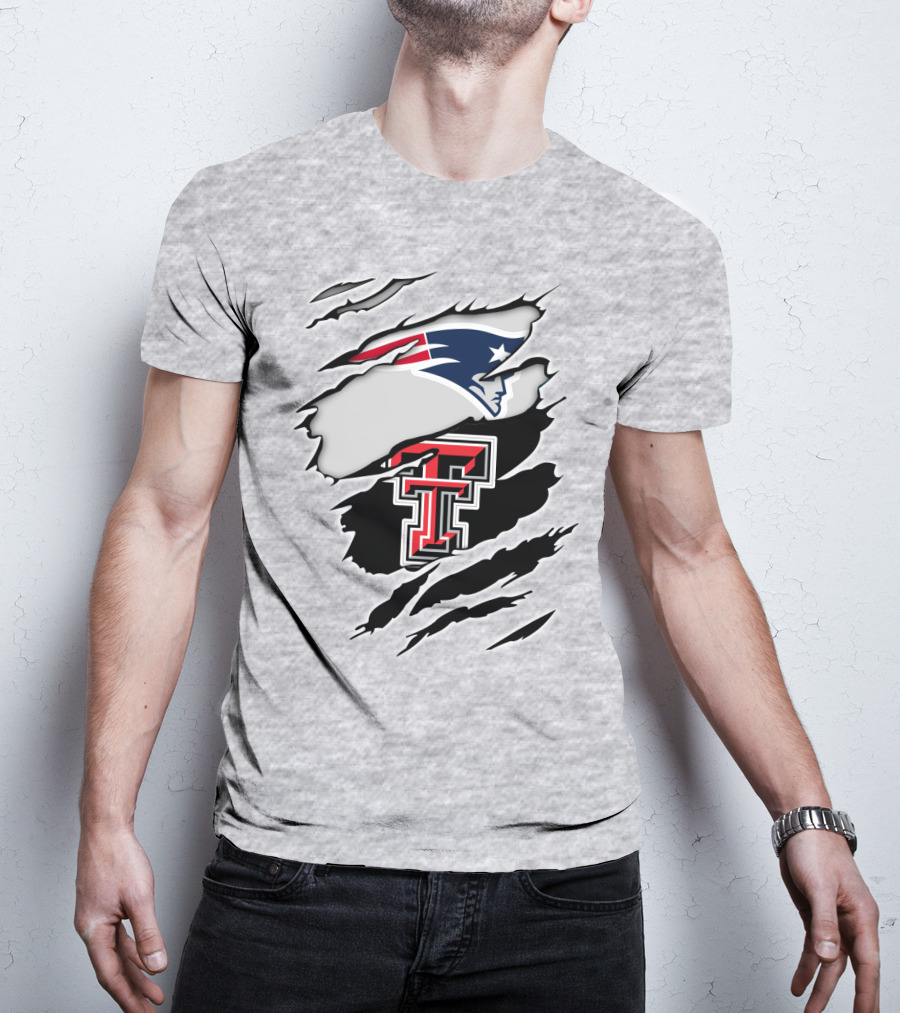 New England Patriots Texas Tech Red Raiders Logo Collaboration T-Shirt