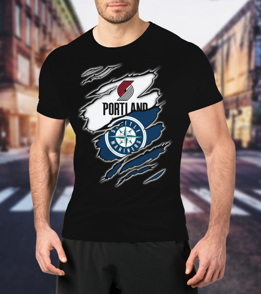 Portland Blazers Seattle Mariners Fan Collaboration T-Shirt