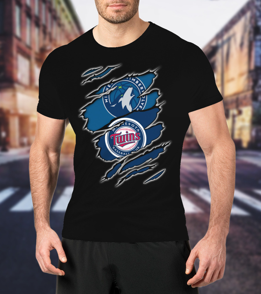 Minnesota Timberwolves Minnesota Twins Baseball Club Logo Claw Marks T-Shirt