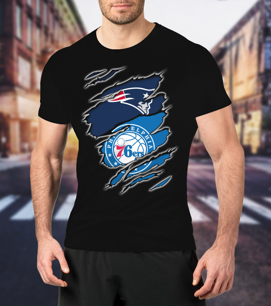 Patriots Philadelphia 76ers Logos Ripped T-Shirt
