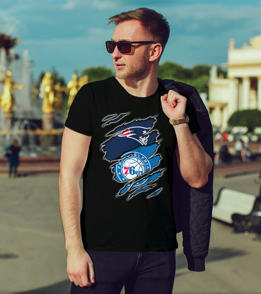 Patriots Philadelphia 76ers Logos Ripped T-Shirt
