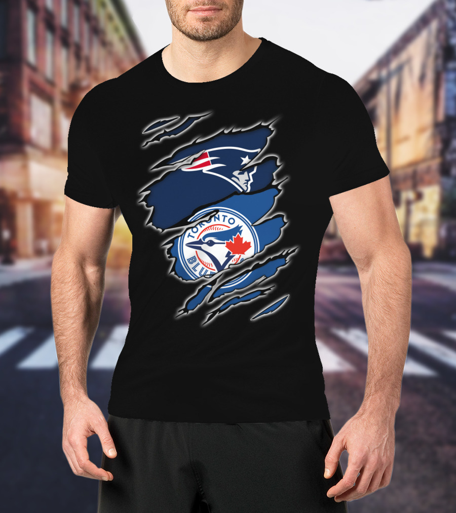 Patriots And Blue Jays Toronto Logo Fusion T-Shirt