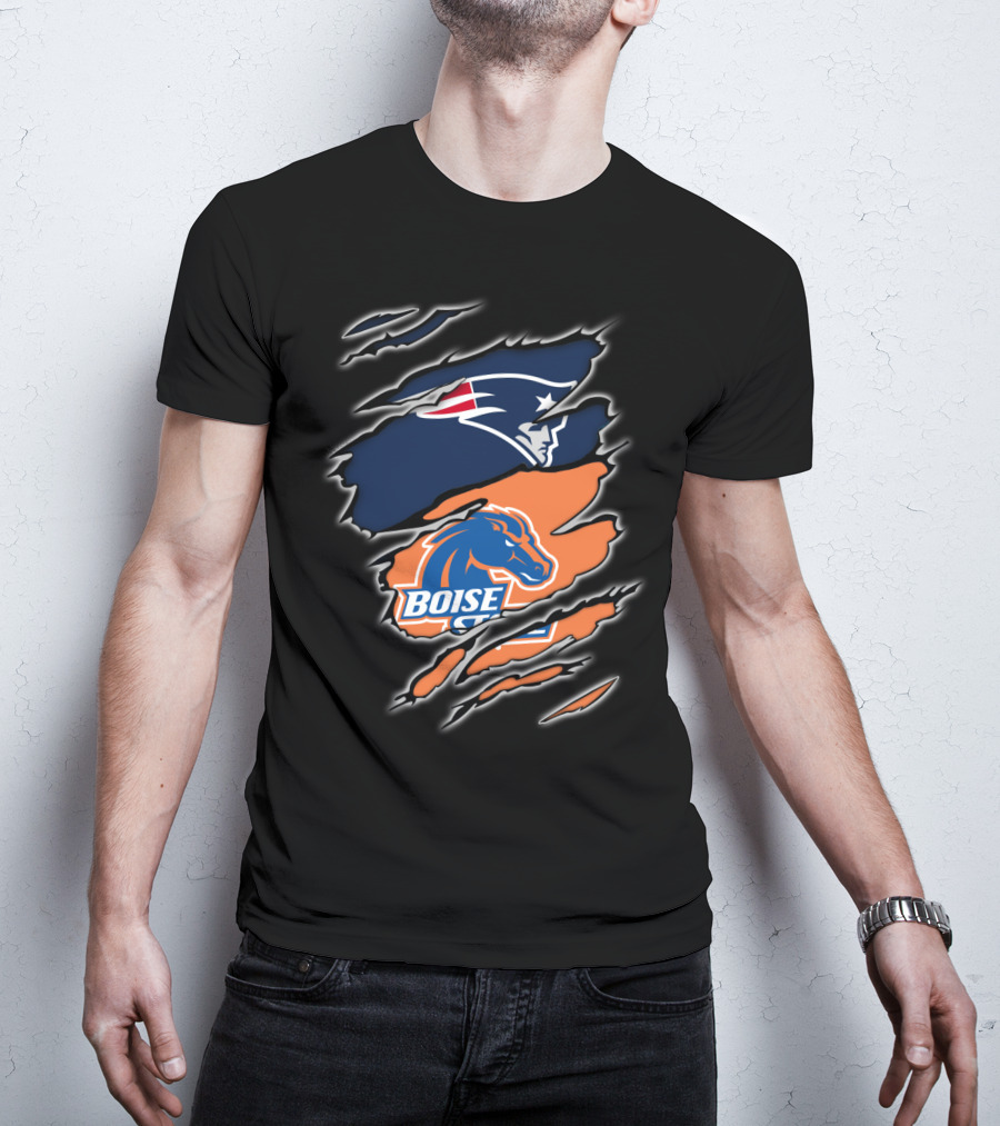 New England Patriots And Boise State Broncos Logo Mashup T-Shirt
