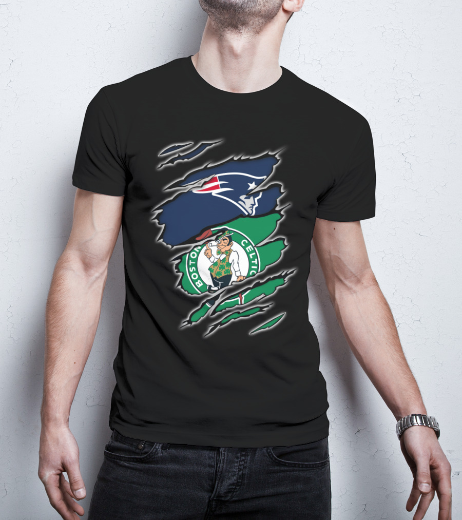 New England Patriots Boston Celtics Logo Mashup T-Shirt
