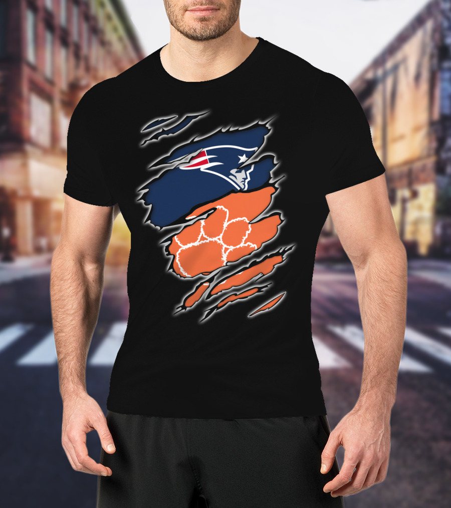 New England Patriots And Clemson Tigers Logo Combo T-Shirt