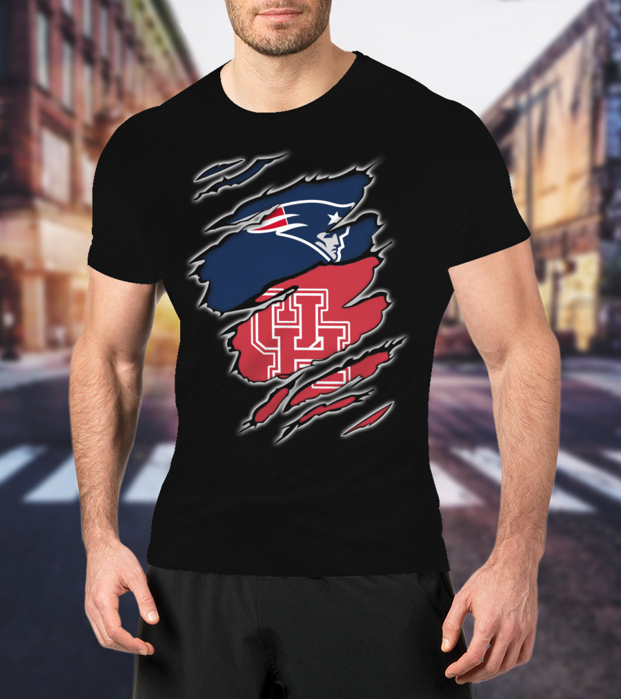 Patriots And Houston Cougars Logo Fusion T-Shirt