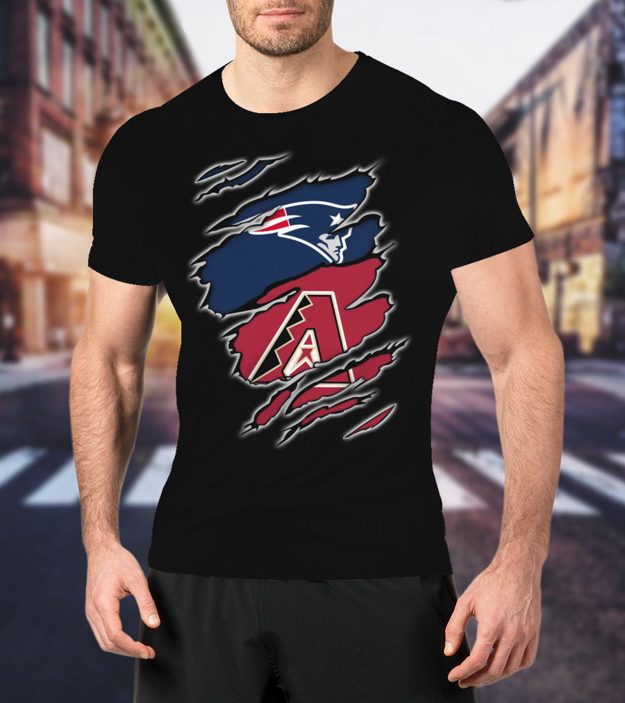 Patriots New England Football Meets Arizona Diamondbacks Baseball Fan Logo Crossover T-Shirt