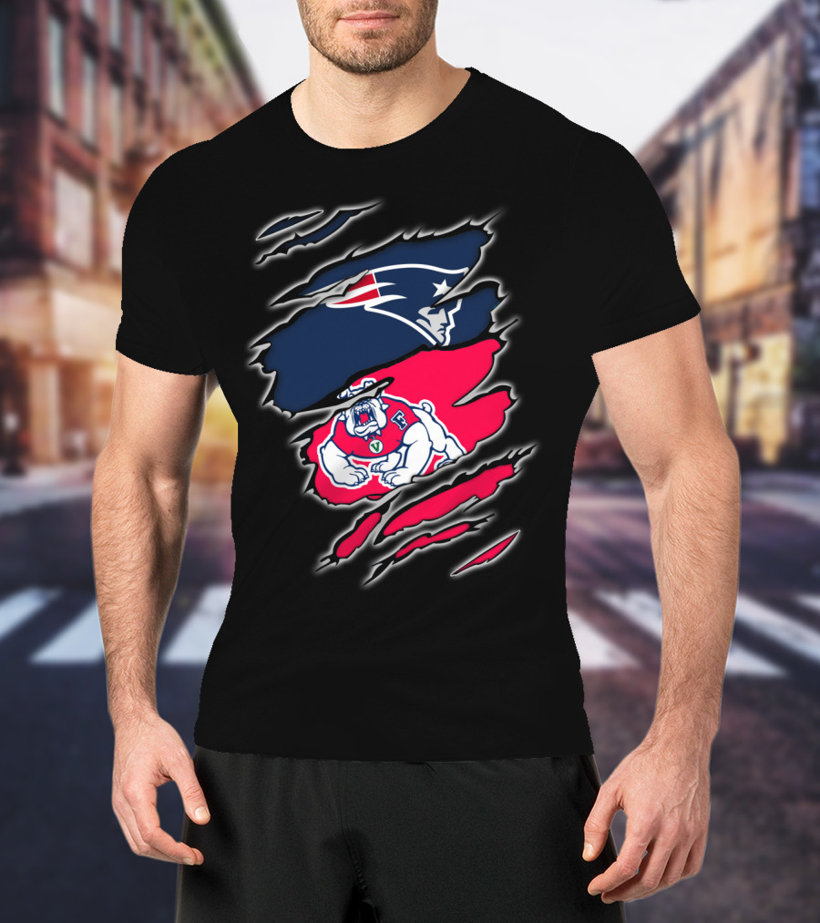 New England Patriots And Fresno State Bulldogs Torn T-Shirt