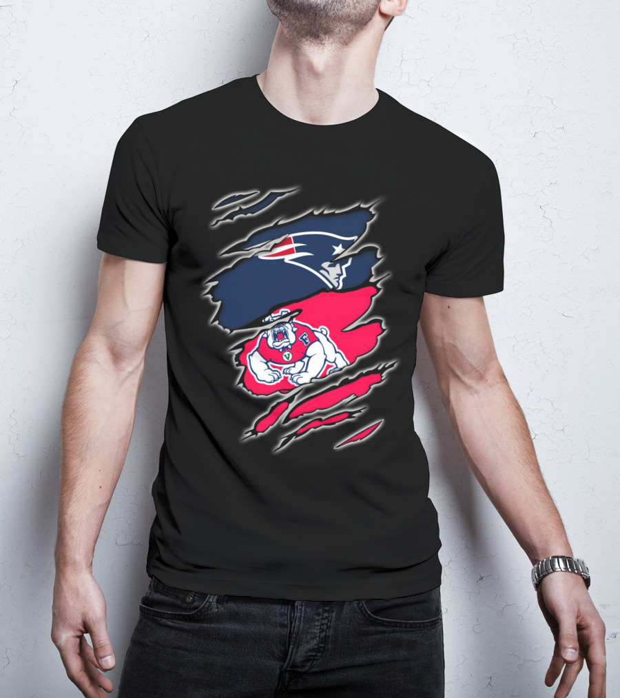 New England Patriots And Fresno State Bulldogs Torn T-Shirt