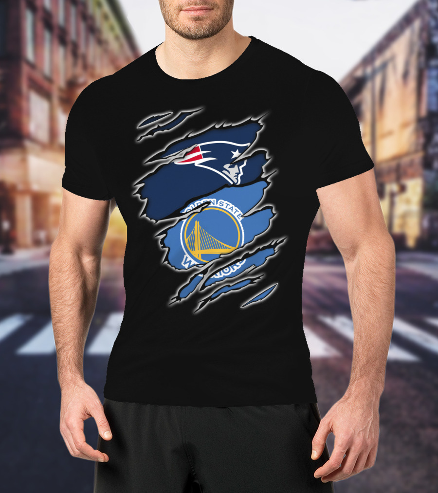 New England Patriots Golden State Warriors Fan Collaboration T-Shirt