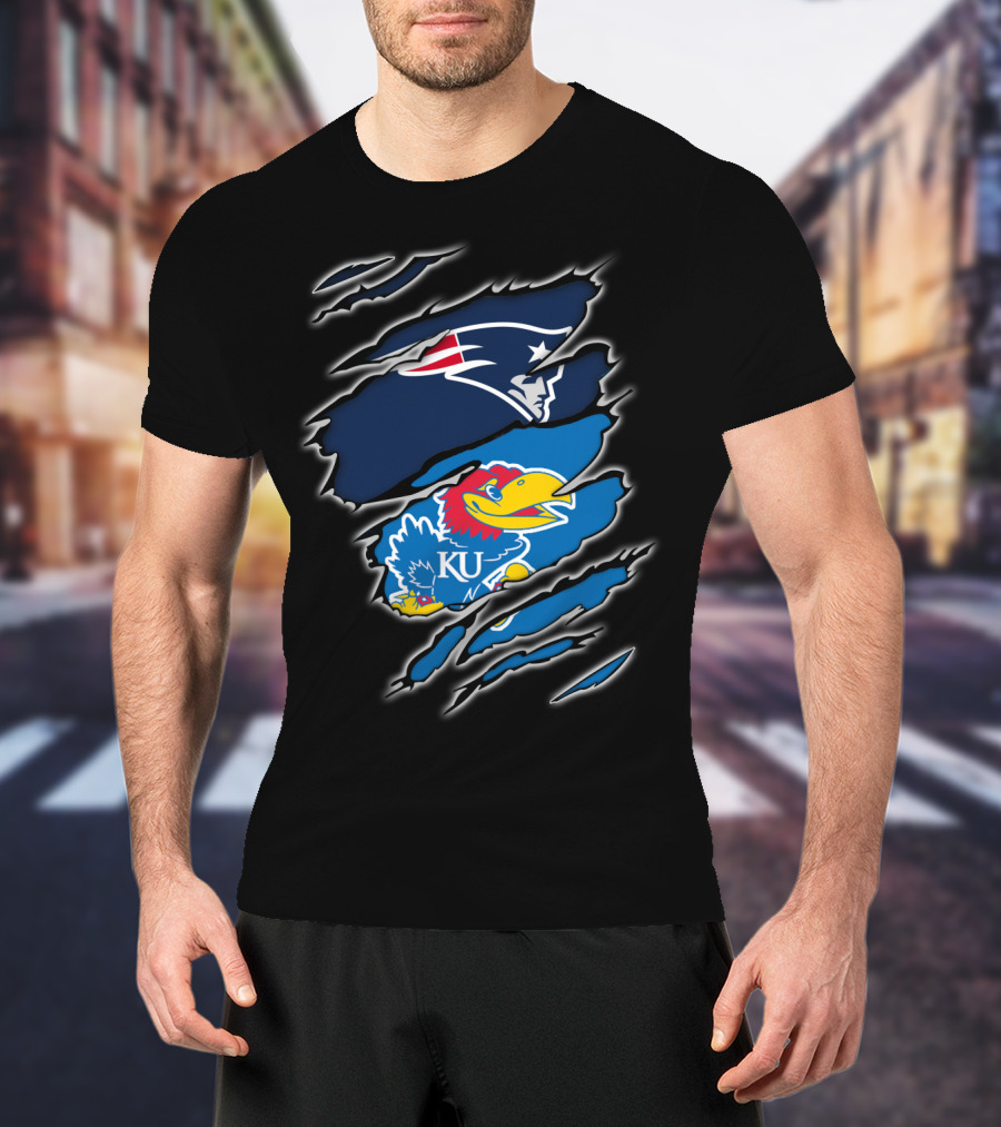 Patriots Jayhawk KU іn Τorn Rіp Ρeek Sensors T-Shirt