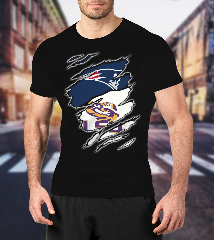 New England Patriots And LSU Tigers Logo Mashup T-Shirt