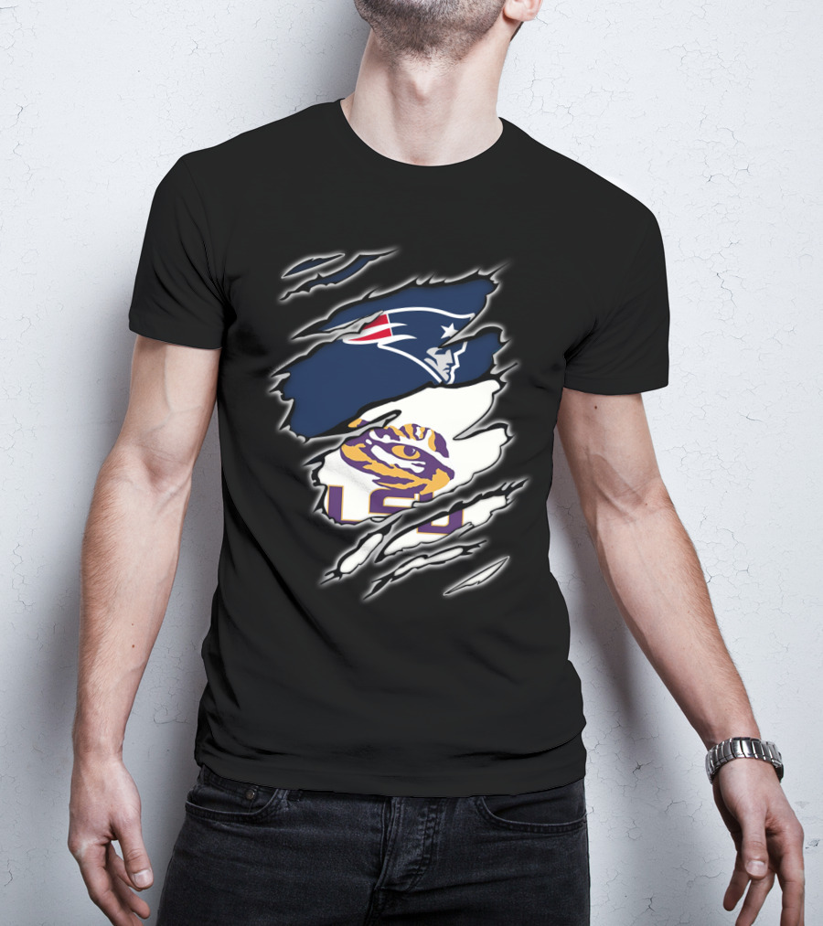New England Patriots And LSU Tigers Logo Mashup T-Shirt
