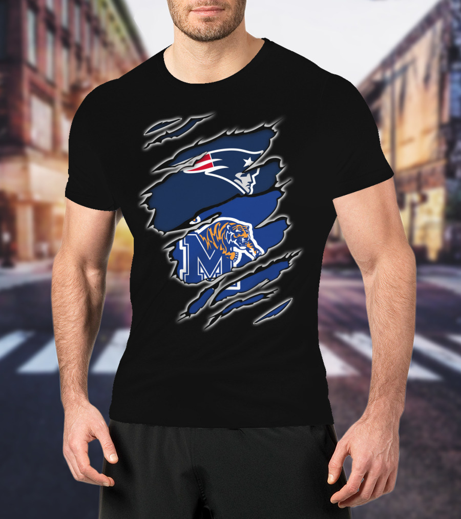New England Patriots And Memphis Tigers Claw Marks T-Shirt