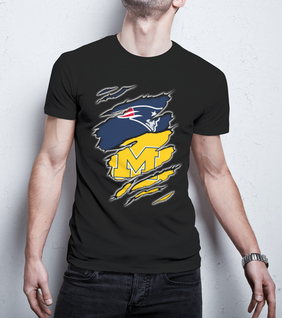 Patriots Logo And Michigan Block M Claw Marks T-Shirt