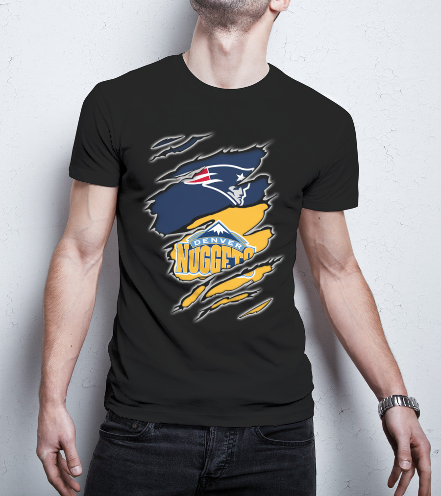 New England Patriots And Denver Nuggets Logos Mashup T-Shirt