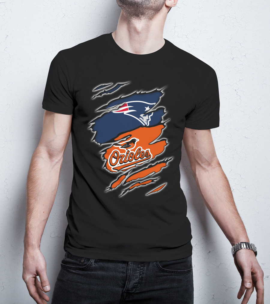 New England Patriots Baltimore Orioles Torn Ripped Claw Marks T-Shirt