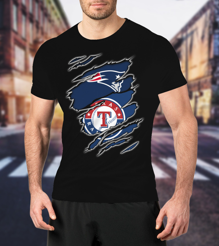 Patriots And Texas Rangers Logos Fusion T-Shirt