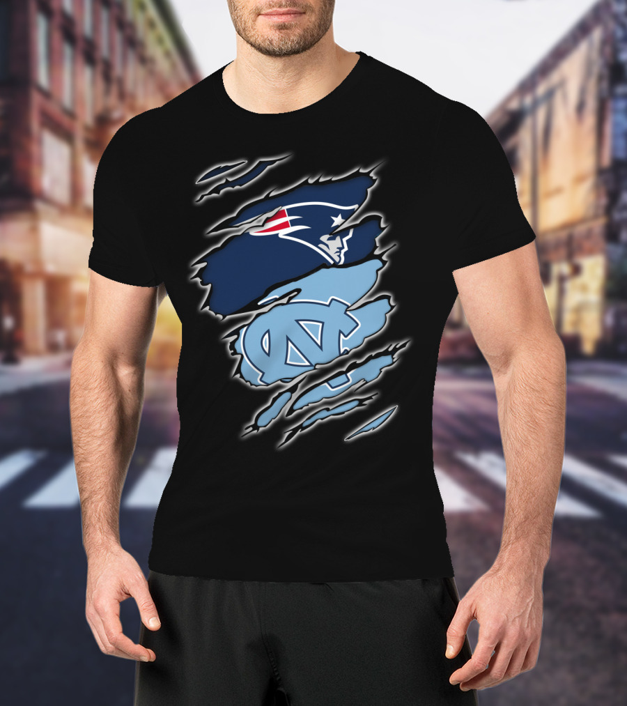 Patriots And Tar Heels Logo Rip Claw Marks T-Shirt