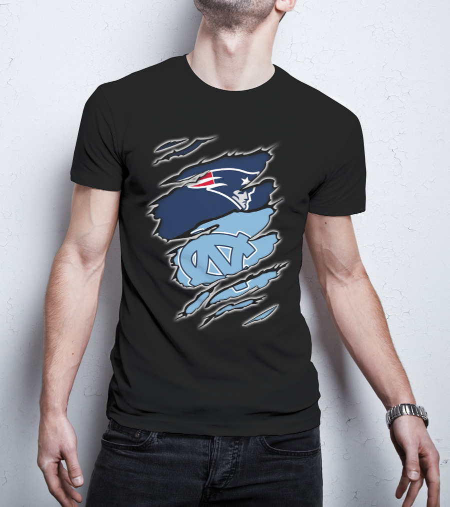 Patriots And Tar Heels Logo Rip Claw Marks T-Shirt